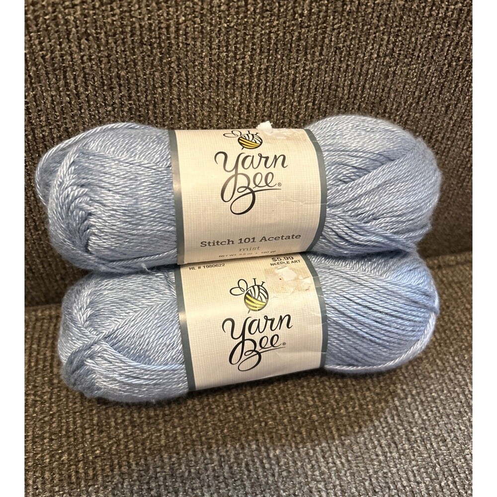 New Sealed Yarn Bee Stitch 101 Acetate Color Mist (blue) 3.5 Oz, 180 Yd Lot Of 2